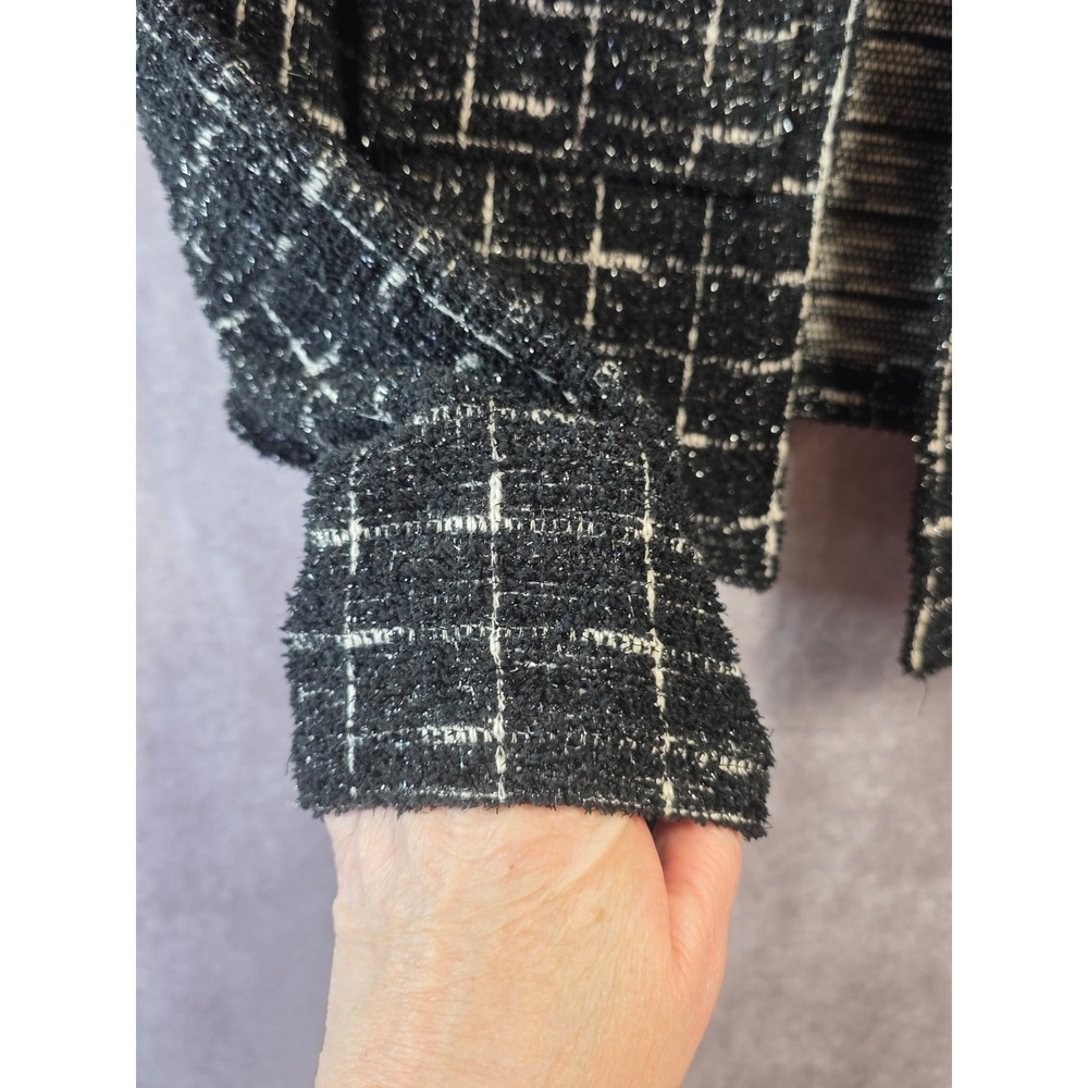 Sincerely Jules Womens M Black White Plaid Cropped Tweed Jacket Lurex GAETC265 - Picture 5 of 10